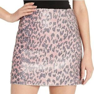 FREE PEOPLE FP One Sequin Festival Mini Skirt Sz 2 Pink Cheetah Grey Leopard NWT